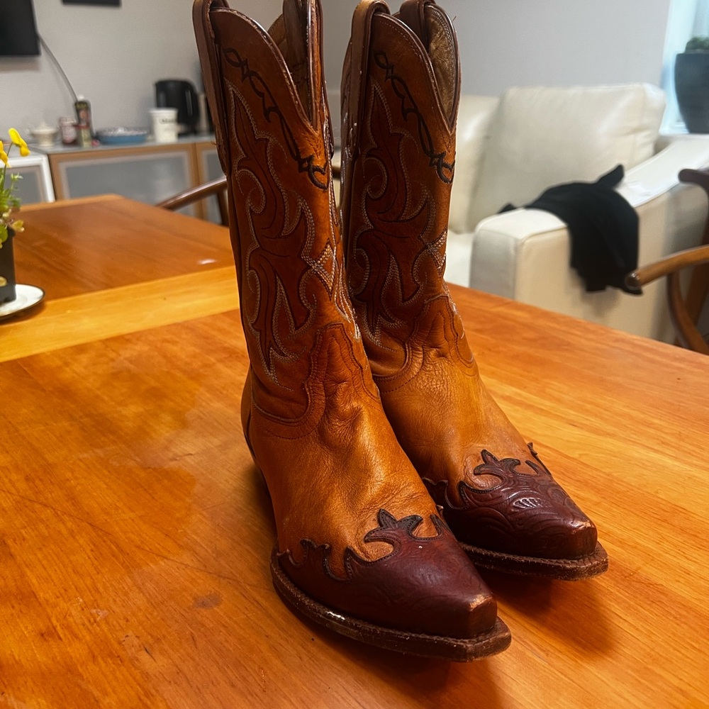 Tony Lama Two-Tone Leather Heeled Boots